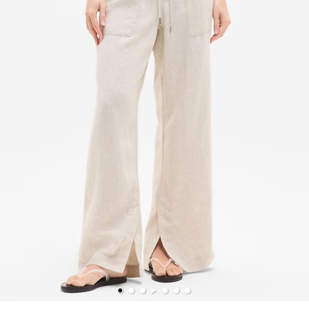 Athleta Natural Beige Wide-Leg Linen-Blend Pants